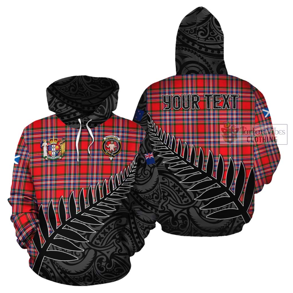 Tartan Vibes Clothing MacFarlane (McFarlane) Crest Tartan Cotton Hoodie with New Zealand Silver Fern Half Style