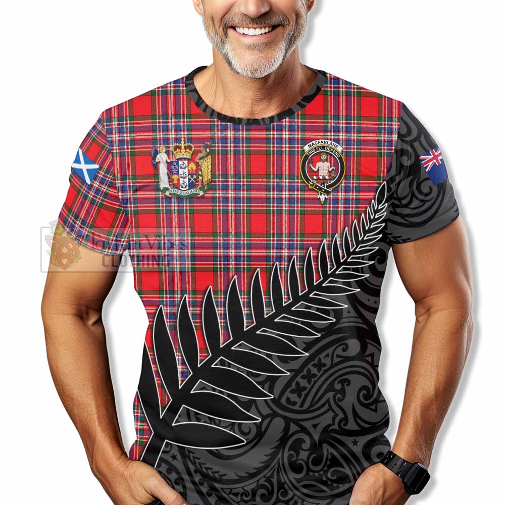 Tartan Vibes Clothing MacFarlane (McFarlane) Crest Tartan T-Shirt with New Zealand Silver Fern Half Style