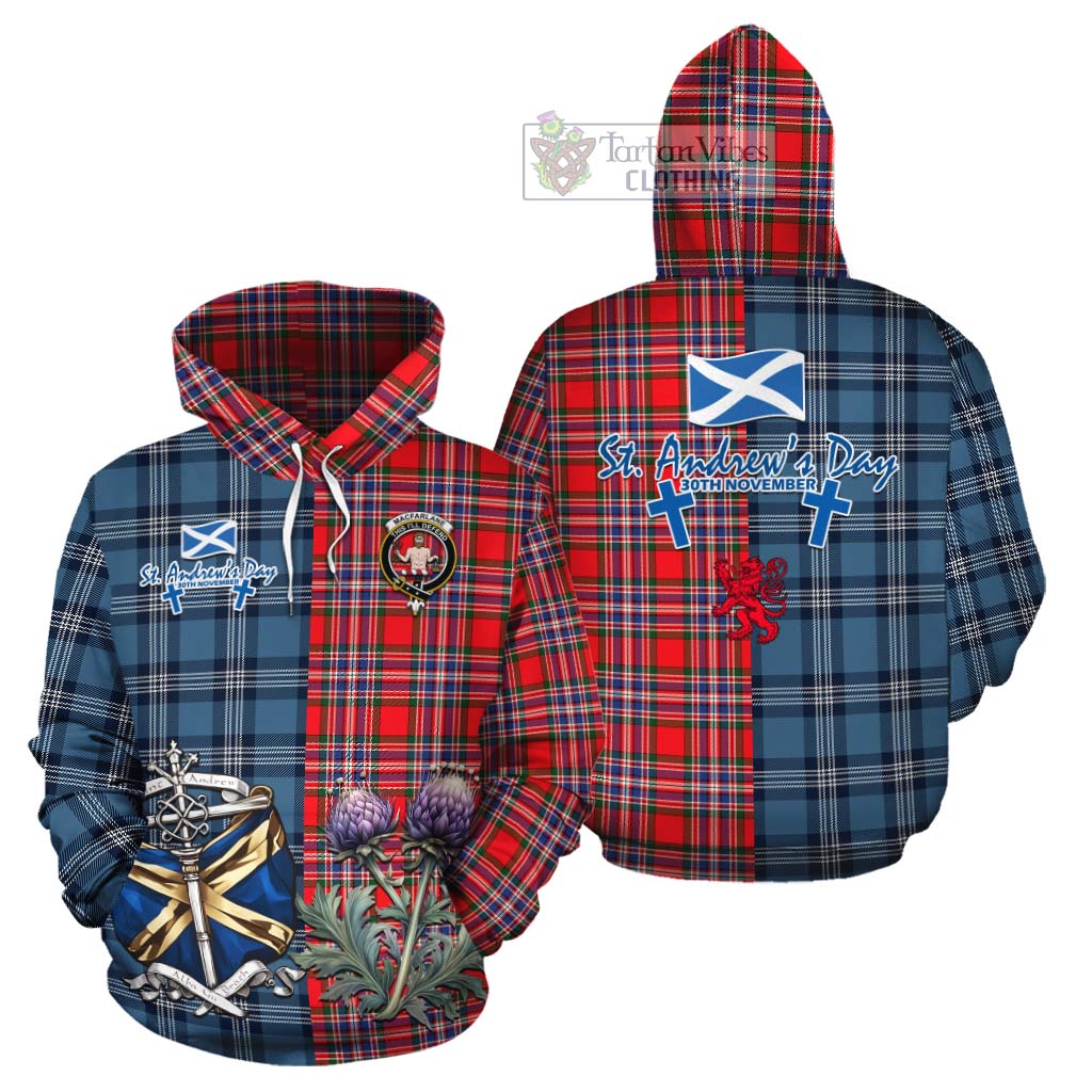 Tartan Vibes Clothing MacFarlane (McFarlane) Tartan Cotton Hoodie Happy St. Andrew's Day Half Tartan Style