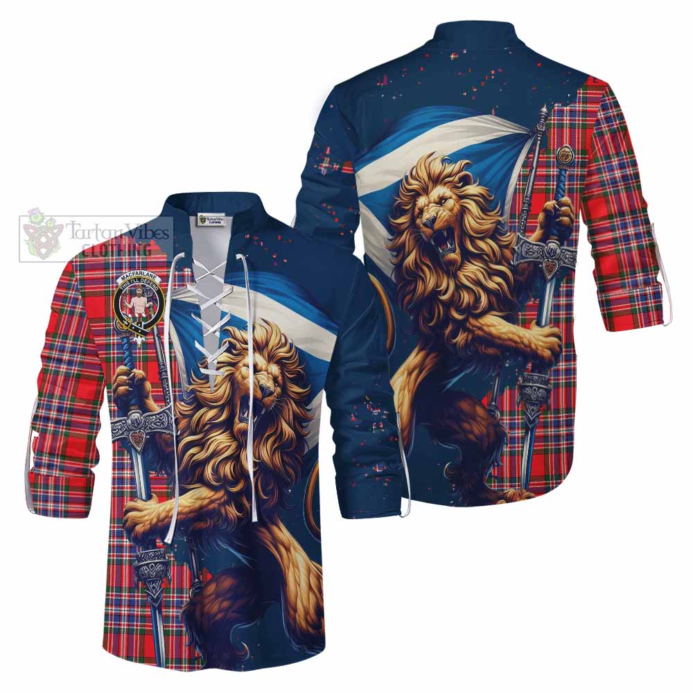 Tartan Vibes Clothing MacFarlane (McFarlane) Tartan Family Crest Ghillie Kilt Shirt with Scottish Majestic Lion