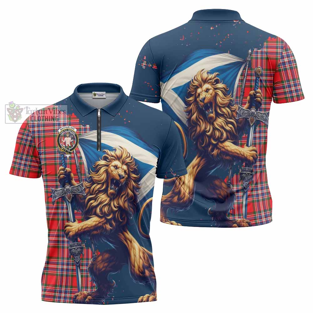 Tartan Vibes Clothing MacFarlane (McFarlane) Tartan Family Crest Zipper Polo Shirt with Scottish Majestic Lion