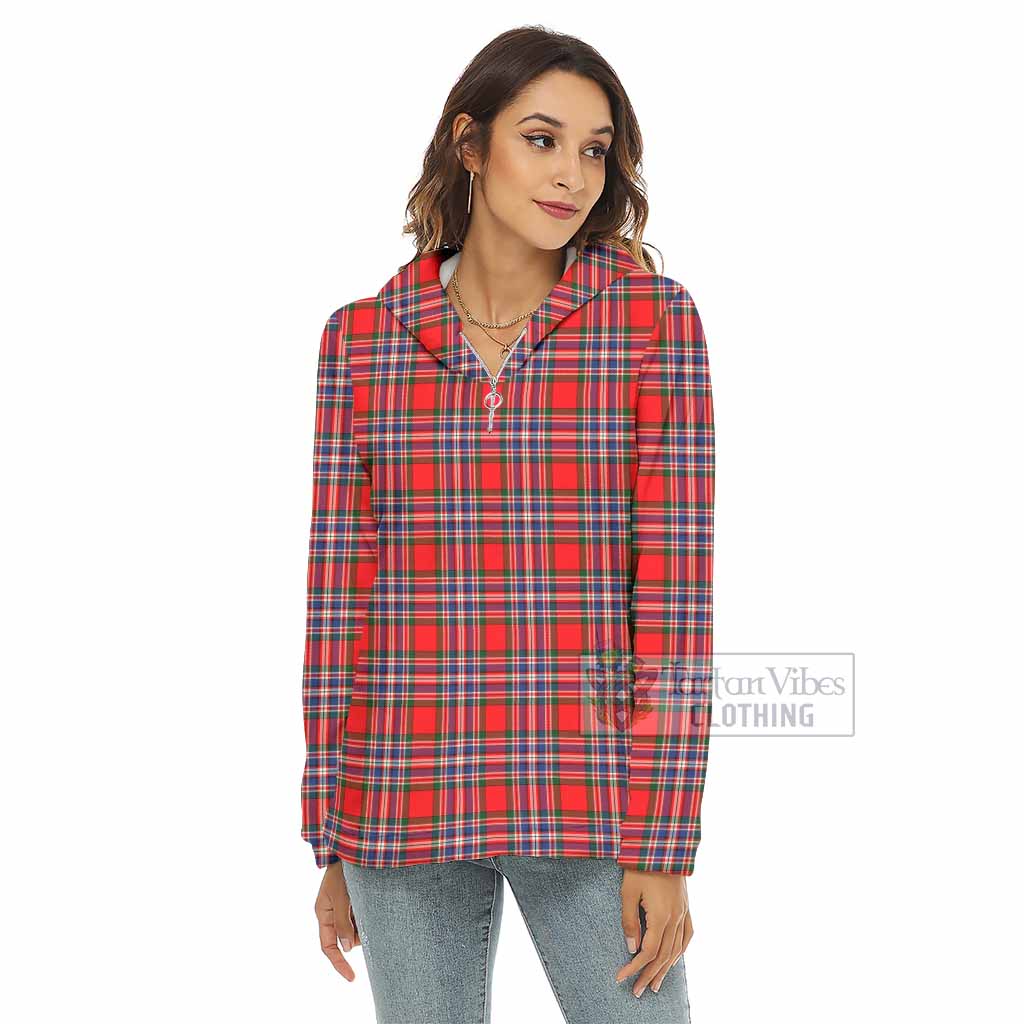 Tartan Vibes Clothing MacFarlane (McFarlane) Tartan Women's Borg  Half Zip Fleece Hoodie