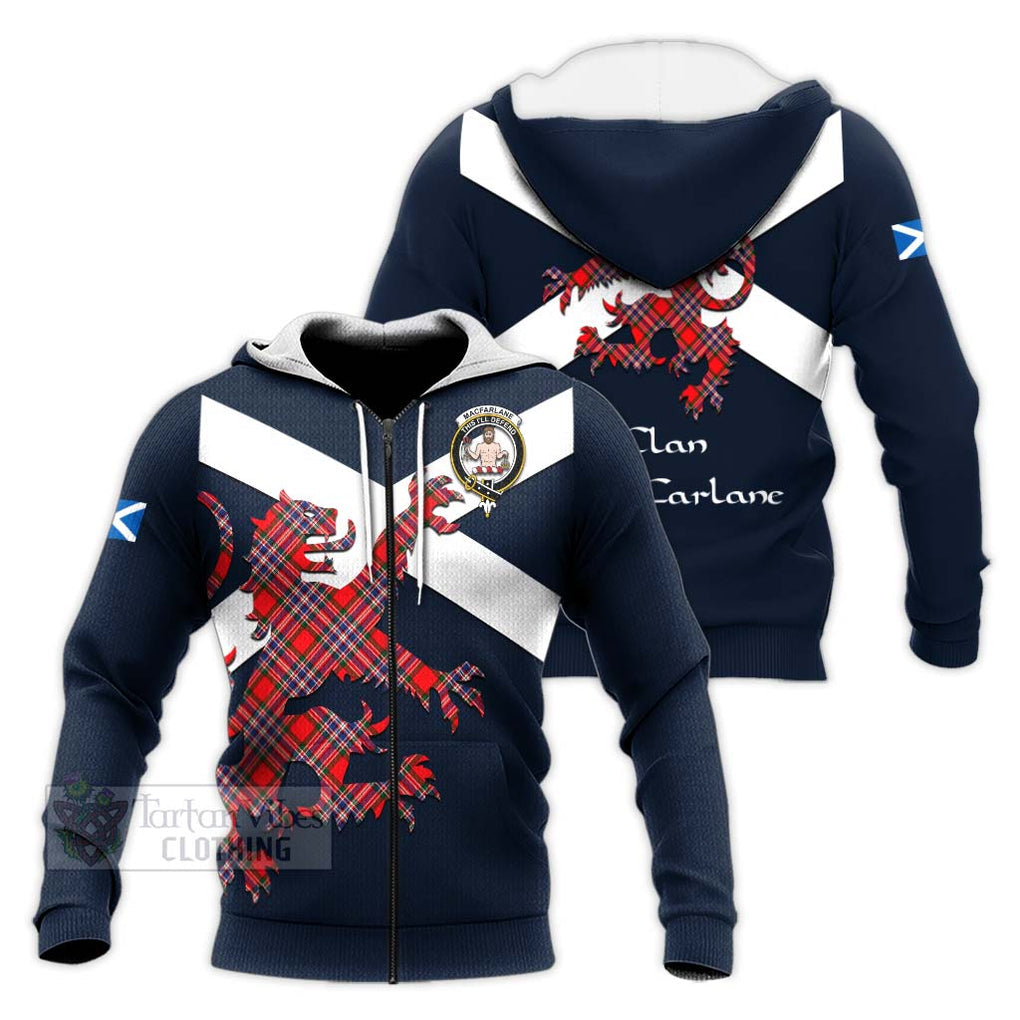 Tartan Vibes Clothing MacFarlane (McFarlane) Tartan Lion Rampant Knitted Hoodie – Proudly Display Your Heritage with Alba Gu Brath and Clan Name