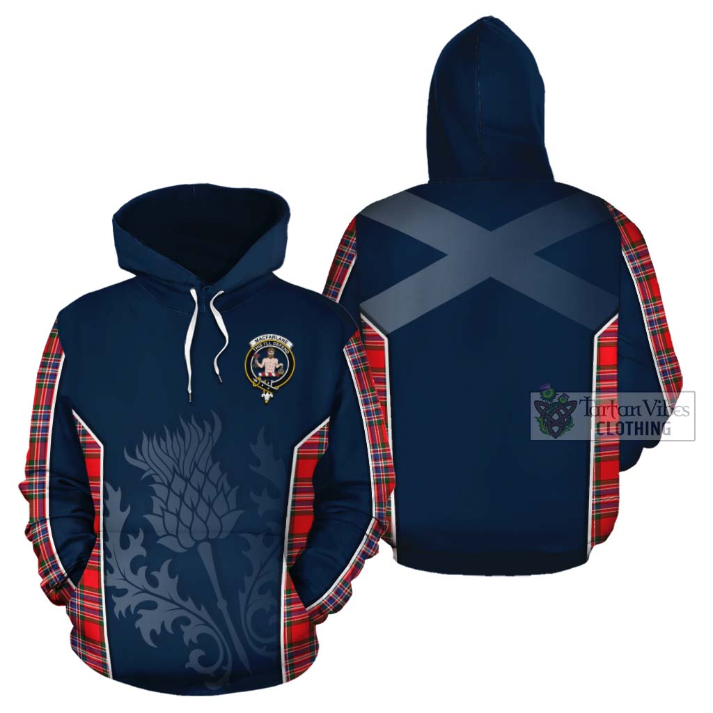 Tartan Vibes Clothing MacFarlane (McFarlane) Tartan Cotton Hoodie with Family Crest and Scottish Thistle Vibes Sport Style