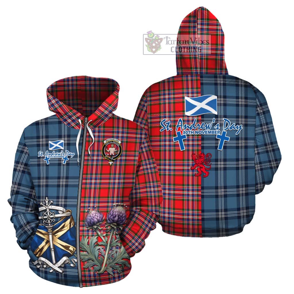 Tartan Vibes Clothing MacFarlane (McFarlane) Tartan Cotton Hoodie Happy St. Andrew's Day Half Tartan Style