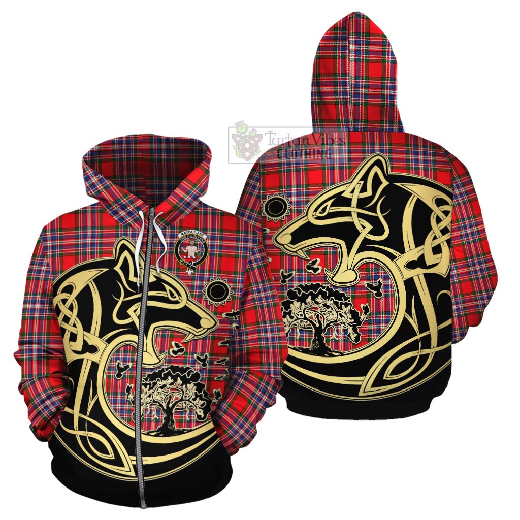 Tartan Vibes Clothing MacFarlane (McFarlane) Tartan Cotton Hoodie with Family Crest Celtic Wolf Style