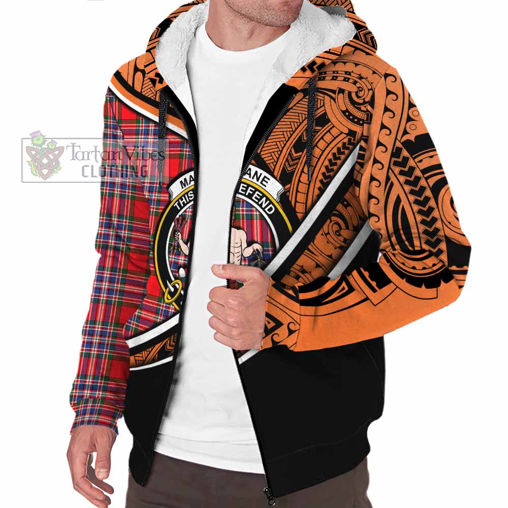 Tartan Vibes Clothing MacFarlane (McFarlane) Crest Tartan Sherpa Hoodie with Maori Tattoo Style - Orange Version