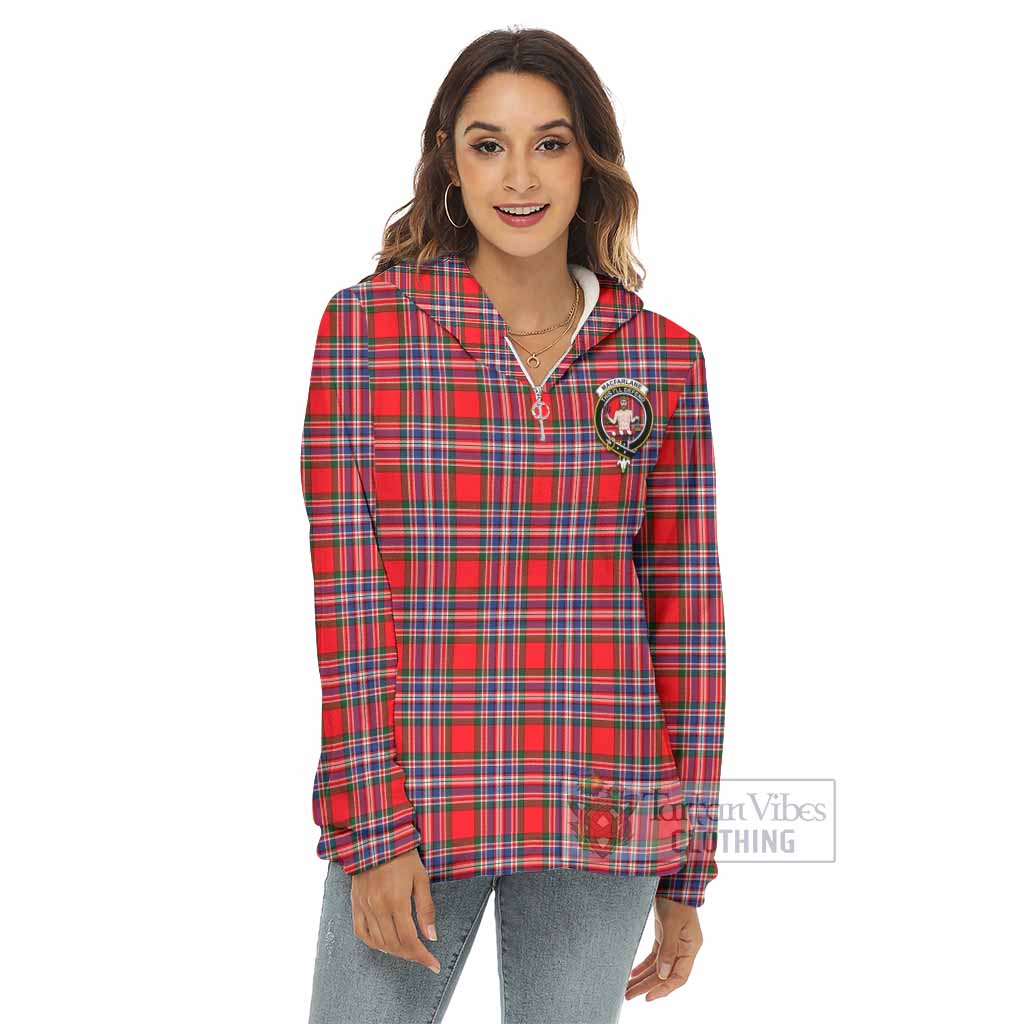 Tartan Vibes Clothing MacFarlane (McFarlane) Tartan Crest Women's Borg  Half Zip Fleece Hoodie