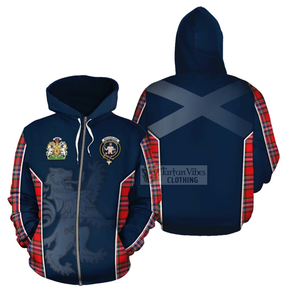 Tartan Vibes Clothing MacFarlane (McFarlane) Tartan Cotton Hoodie with Family Crest and Lion Rampant Vibes Sport Style