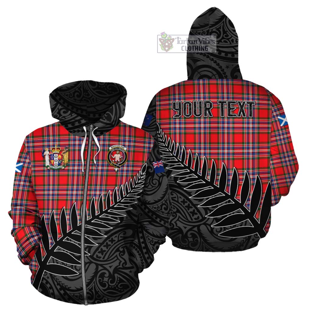 Tartan Vibes Clothing MacFarlane (McFarlane) Crest Tartan Cotton Hoodie with New Zealand Silver Fern Half Style