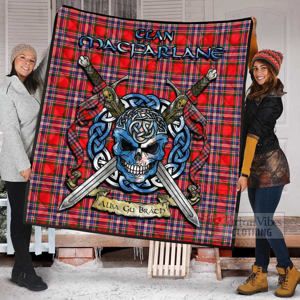 Tartan Vibes Clothing MacFarlane (McFarlane) Tartan Quilt with Celtic Skull Alba Gu Brath Style