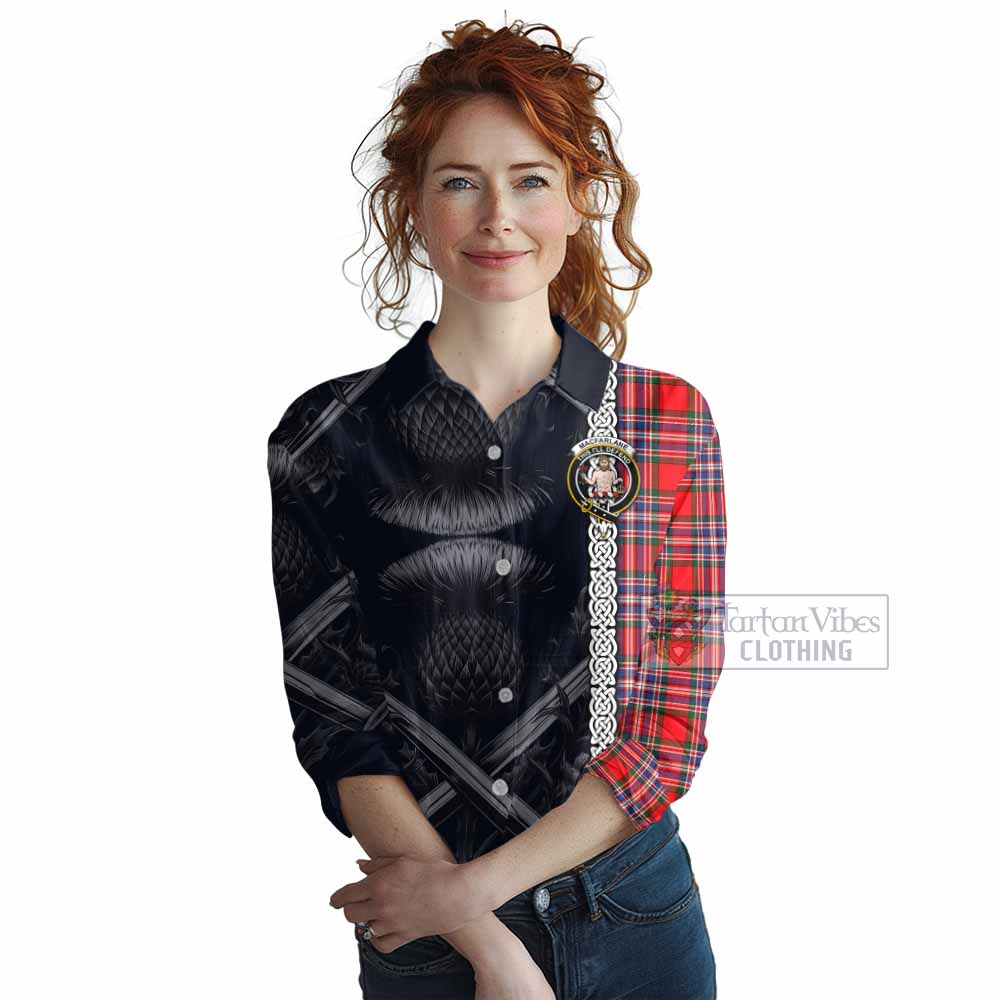 MacFarlane (McFarlane) Tartan Women's Casual Shirt with Family Crest Cross Sword Thistle Celtic Vibes - Tartan Vibes Clothing