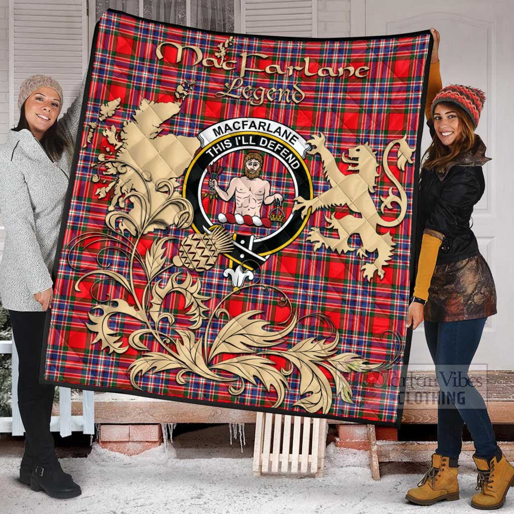 Tartan Vibes Clothing MacFarlane (McFarlane) Tartan Quilt with Family Crest and Scottish Symbol Style