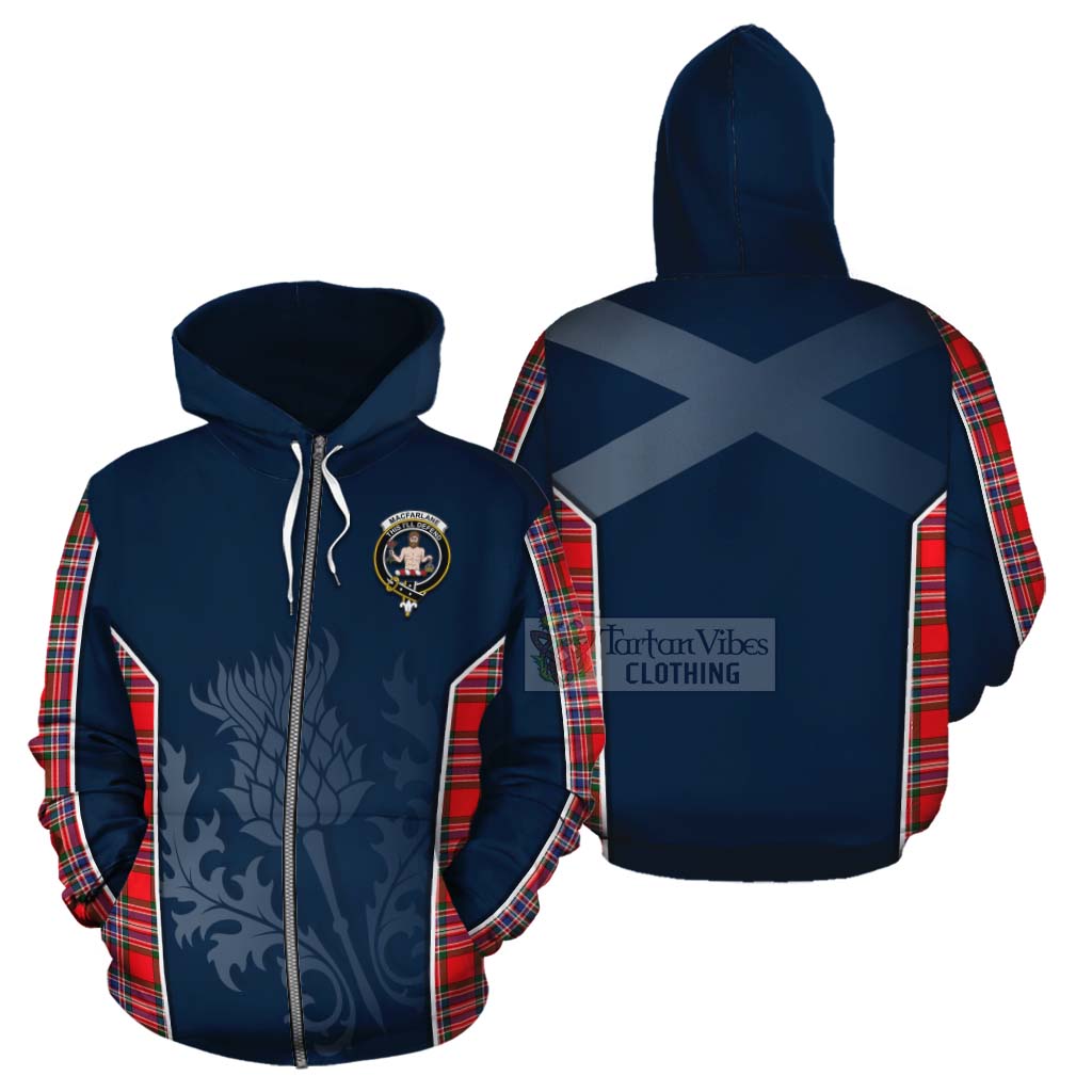 Tartan Vibes Clothing MacFarlane (McFarlane) Tartan Cotton Hoodie with Family Crest and Scottish Thistle Vibes Sport Style