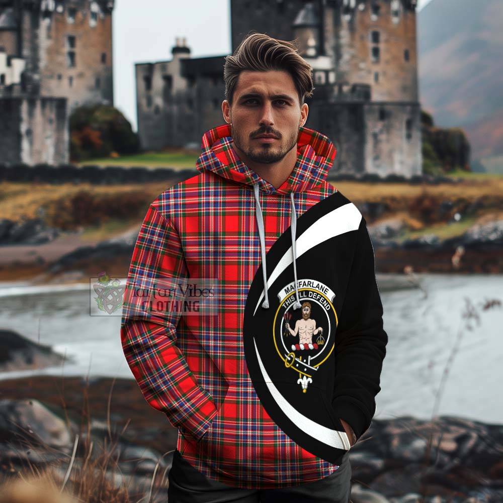 Tartan Vibes Clothing MacFarlane (McFarlane) Tartan Cotton Hoodie with Family Crest Circle Style