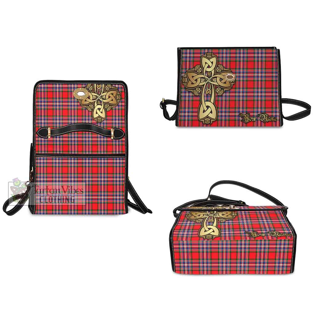 Tartan Vibes Clothing MacFarlane (McFarlane) Tartan Waterproof Canvas Bag Golden Thistle Celtic Cross Style