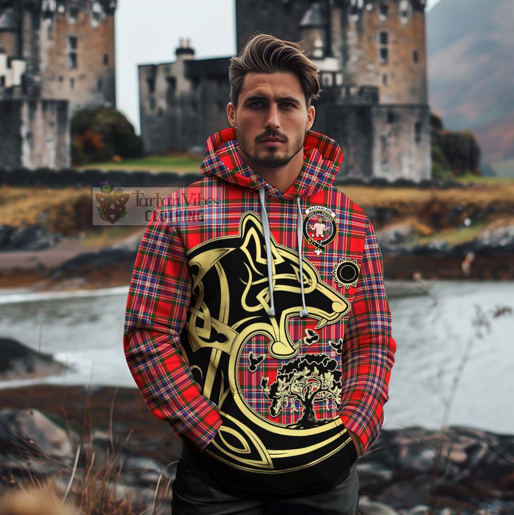 Tartan Vibes Clothing MacFarlane (McFarlane) Tartan Cotton Hoodie with Family Crest Celtic Wolf Style