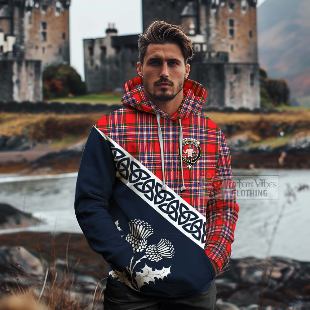 Tartan Vibes Clothing MacFarlane (McFarlane) Tartan Cotton Hoodie Featuring Thistle and Scotland Map