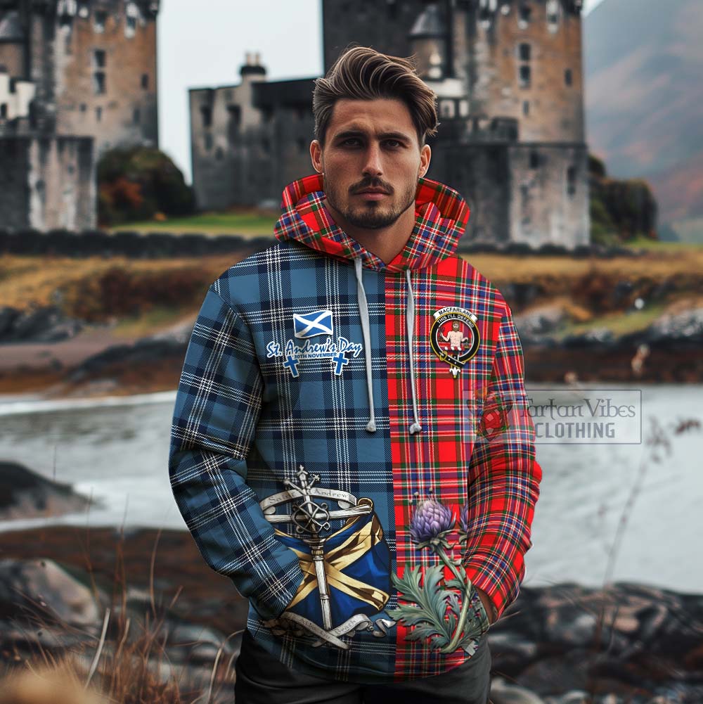 Tartan Vibes Clothing MacFarlane (McFarlane) Tartan Cotton Hoodie Happy St. Andrew's Day Half Tartan Style