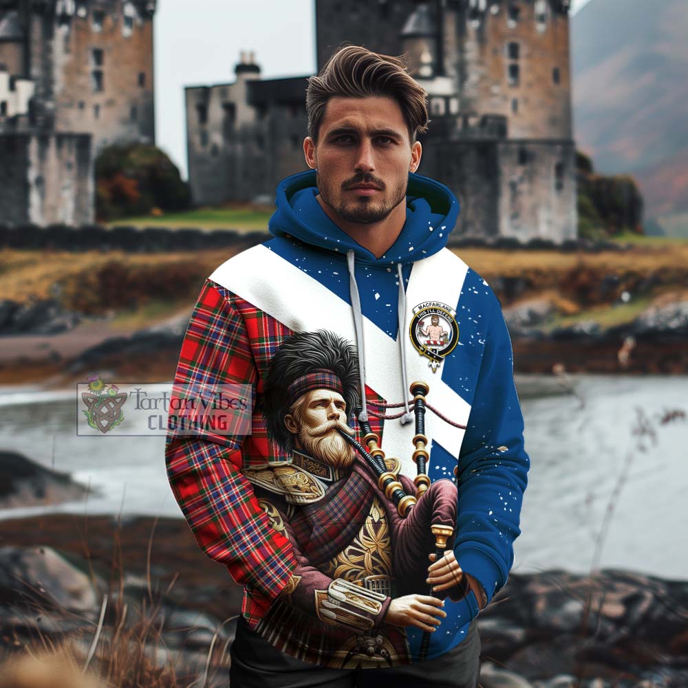 Tartan Vibes Clothing MacFarlane (McFarlane) Tartan Cotton Hoodie with Family Crest Scottish Bagpiper Vibes