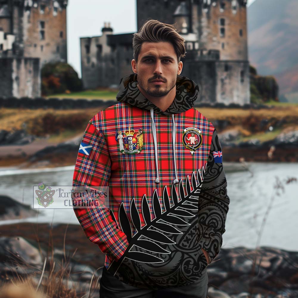 Tartan Vibes Clothing MacFarlane (McFarlane) Crest Tartan Cotton Hoodie with New Zealand Silver Fern Half Style