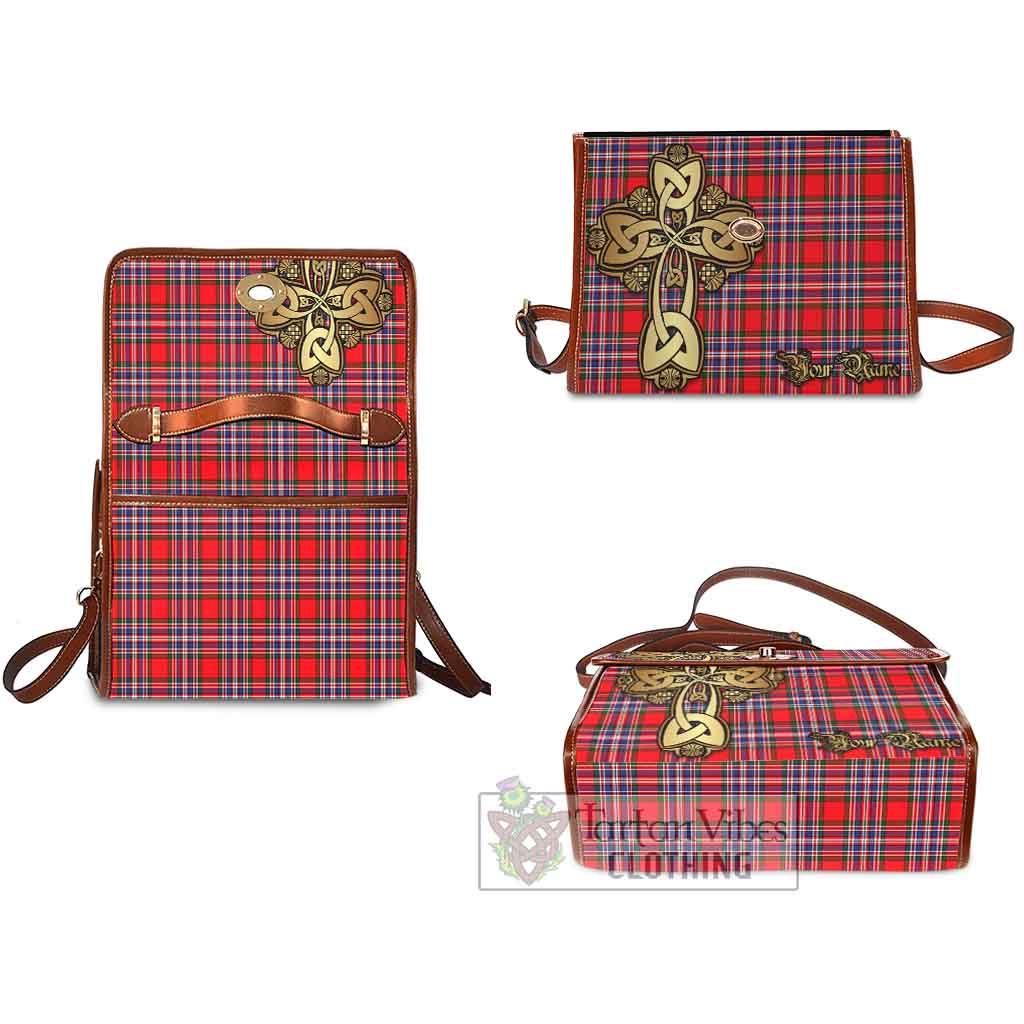 Tartan Vibes Clothing MacFarlane (McFarlane) Tartan Waterproof Canvas Bag Golden Thistle Celtic Cross Style