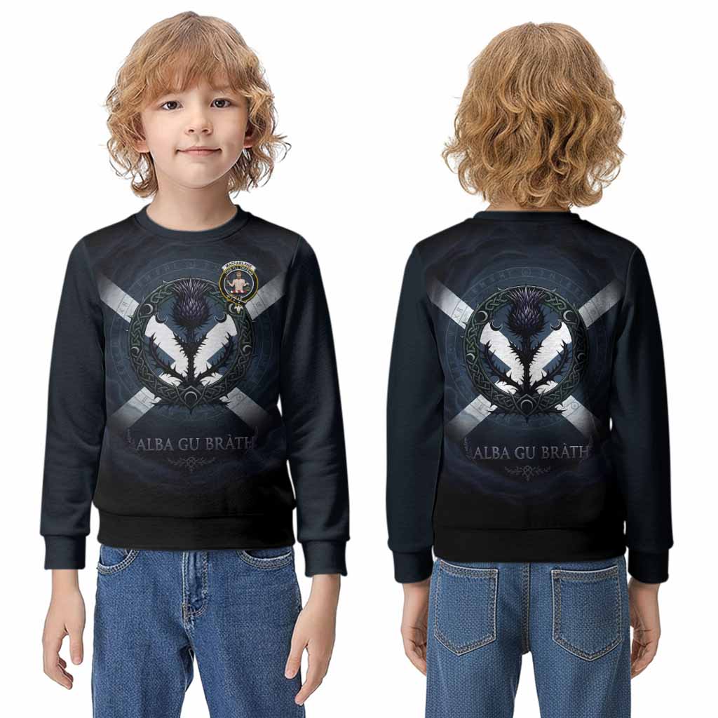 MacFarlane (McFarlane) Clan Crest Kid Knitted Sweatshirt with Celtic Knot Thistle and Saltire - Tartan Vibes Clothing