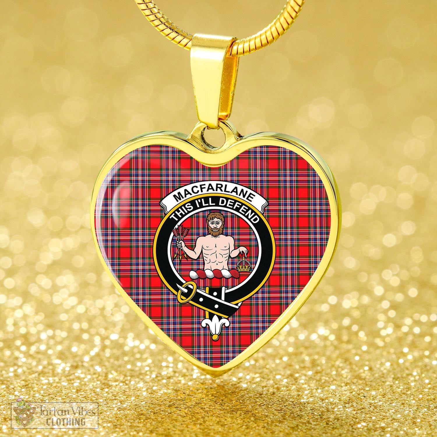 Tartan Vibes Clothing MacFarlane Modern Tartan Heart Necklace with Family Crest
