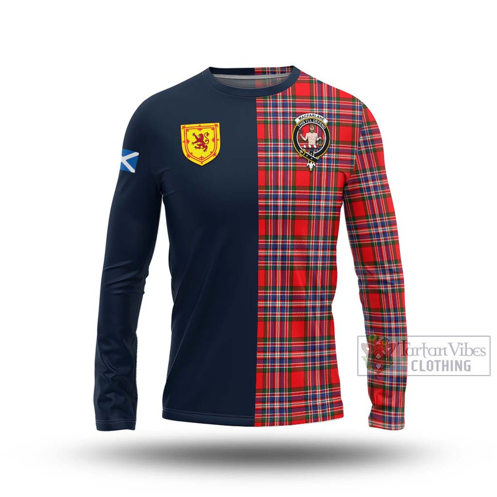 Tartan Vibes Clothing MacFarlane Modern Tartan Long Sleeve T-Shirt with Scottish Lion Royal Arm Half Style