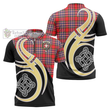 MacFarlane Modern Tartan Zipper Polo Shirt with Family Crest and Celtic Symbol Style