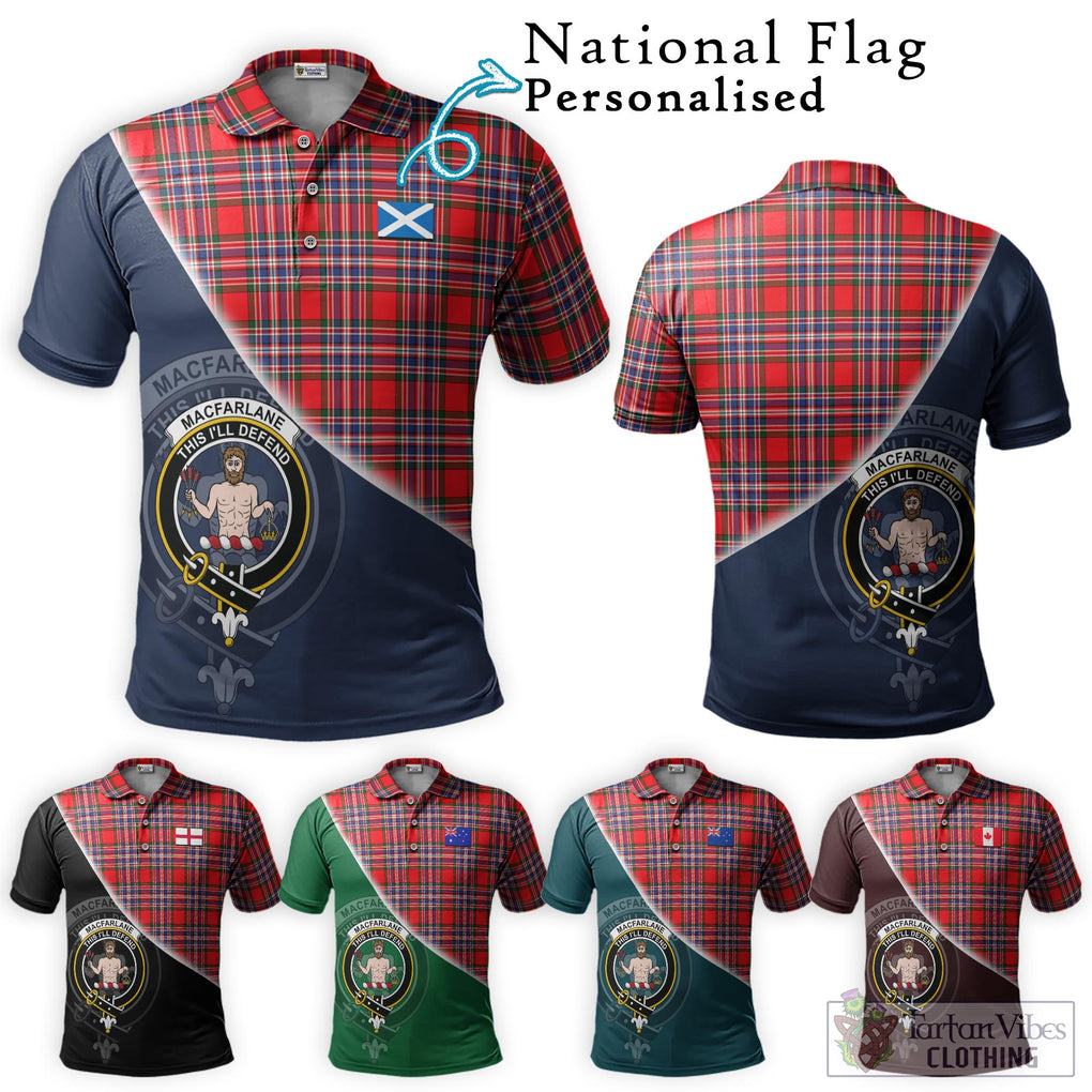 MacFarlane (McFarlane) Tartan Polo Shirt with Personalised National Flag and Family Crest Half Style Maroon - Tartanvibesclothing Shop