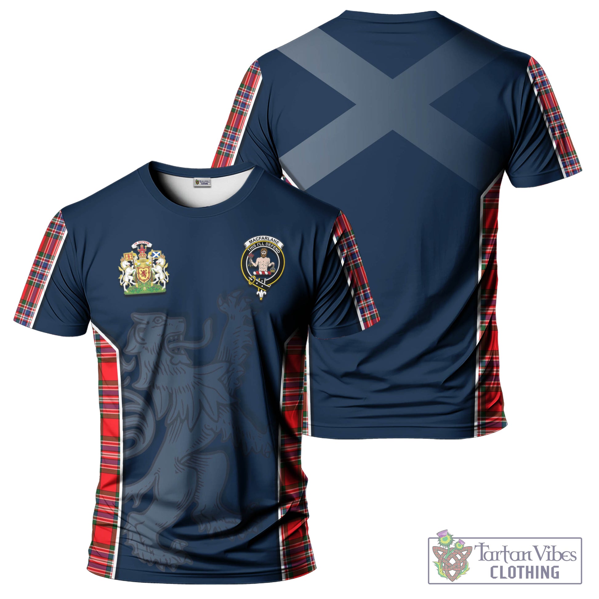 Tartan Vibes Clothing MacFarlane Modern Tartan T-Shirt with Family Crest and Lion Rampant Vibes Sport Style