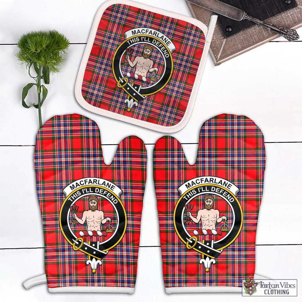 MacFarlane (McFarlane) Tartan Combo Oven Mitt & Pot-Holder with Family Crest Combo 1 Oven Mitt & 1 Pot-Holder White - Tartan Vibes Clothing