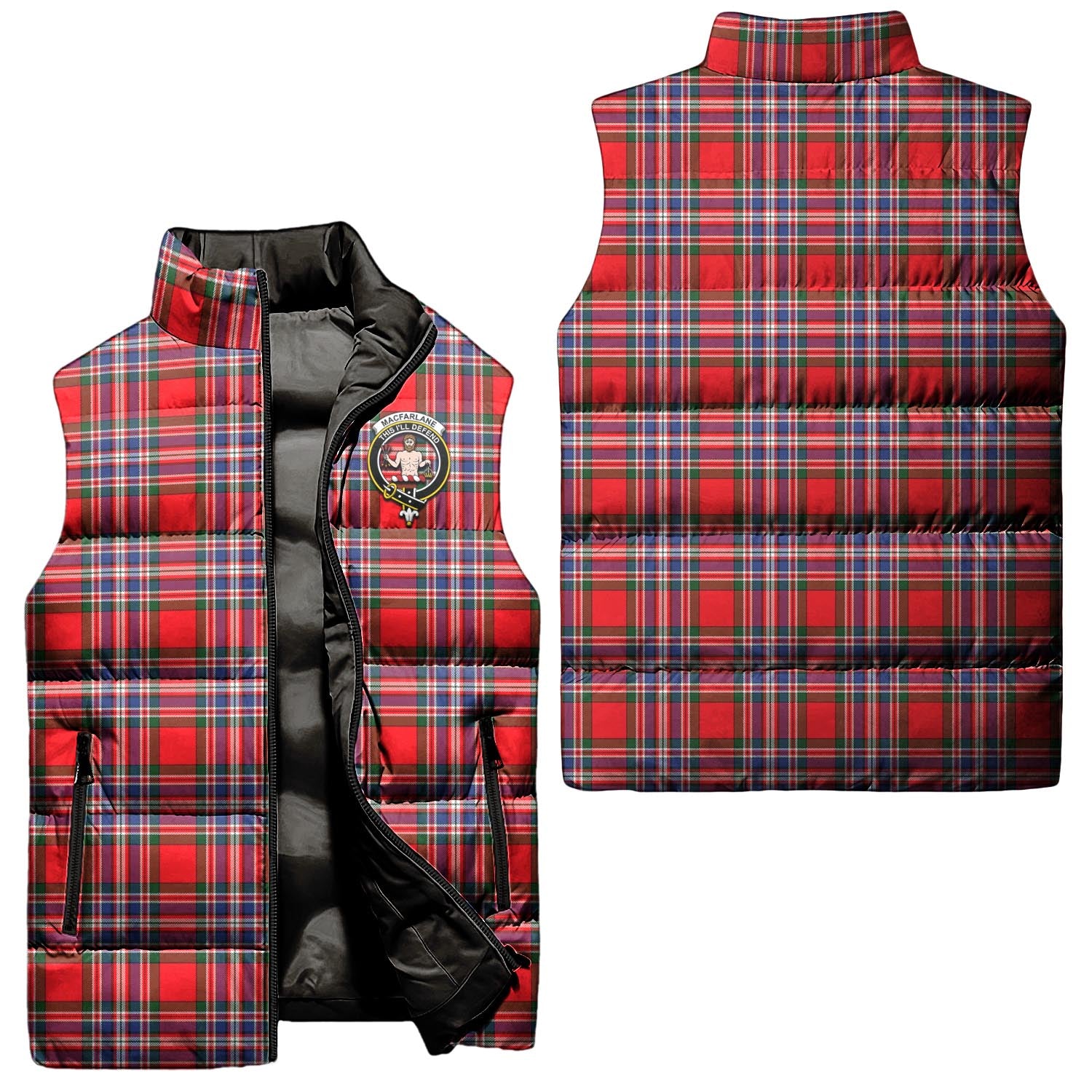 MacFarlane Modern Tartan Sleeveless Puffer Jacket with Family Crest Unisex - Tartanvibesclothing