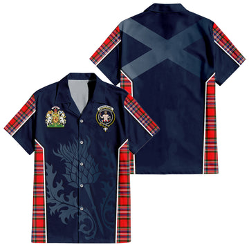 MacFarlane Modern Tartan Short Sleeve Button Up Shirt with Family Crest and Scottish Thistle Vibes Sport Style