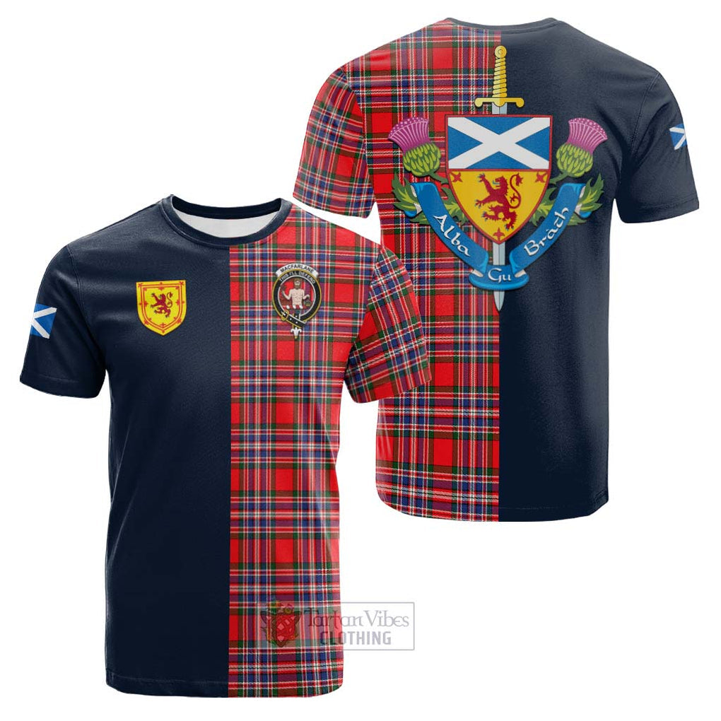 Tartan Vibes Clothing MacFarlane Modern Tartan Cotton T-shirt with Scottish Lion Royal Arm Half Style