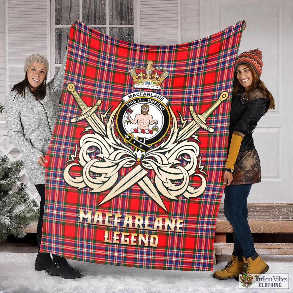 Tartan Vibes Clothing MacFarlane Modern Tartan Blanket with Clan Crest and the Golden Sword of Courageous Legacy