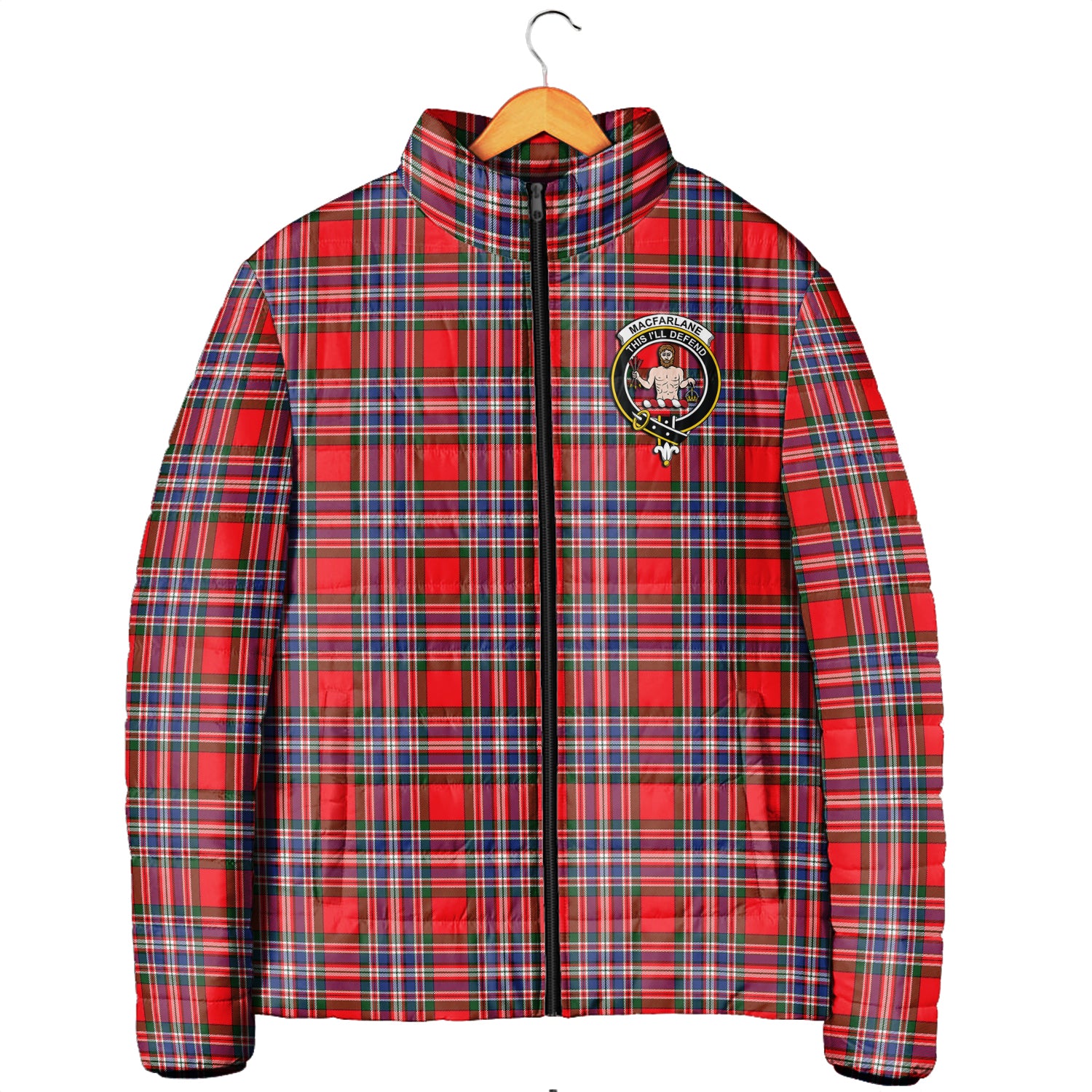 MacFarlane Modern Tartan Padded Jacket with Family Crest - Tartanvibesclothing