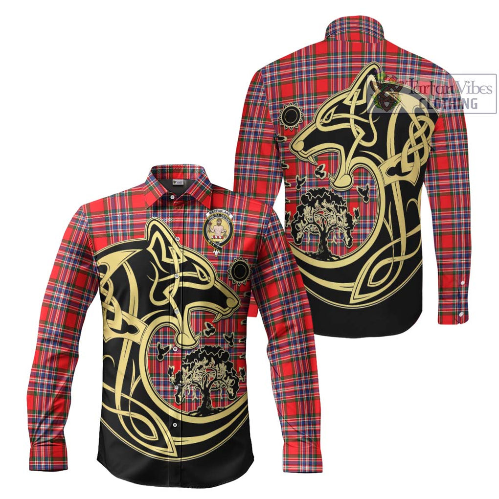 MacFarlane (McFarlane) Tartan Long Sleeve Button Shirt with Family Crest Celtic Wolf Style Men's Shirt S - Tartan Vibes Clothing