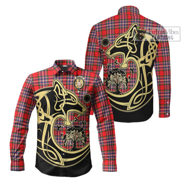 MacFarlane (McFarlane) Tartan Long Sleeve Button Shirt with Family Crest Celtic Wolf Style