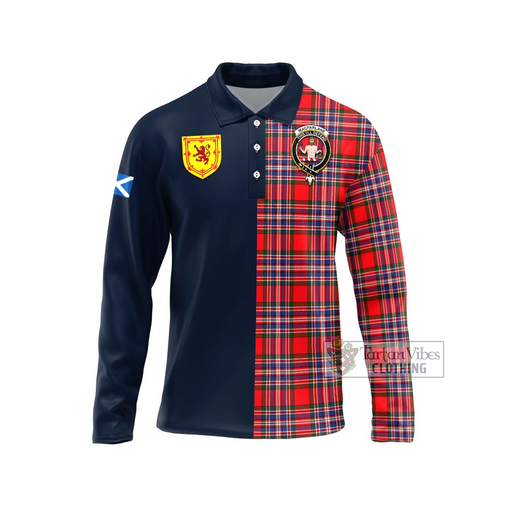 Tartan Vibes Clothing MacFarlane Modern Tartan Long Sleeve Polo Shirt with Scottish Lion Royal Arm Half Style