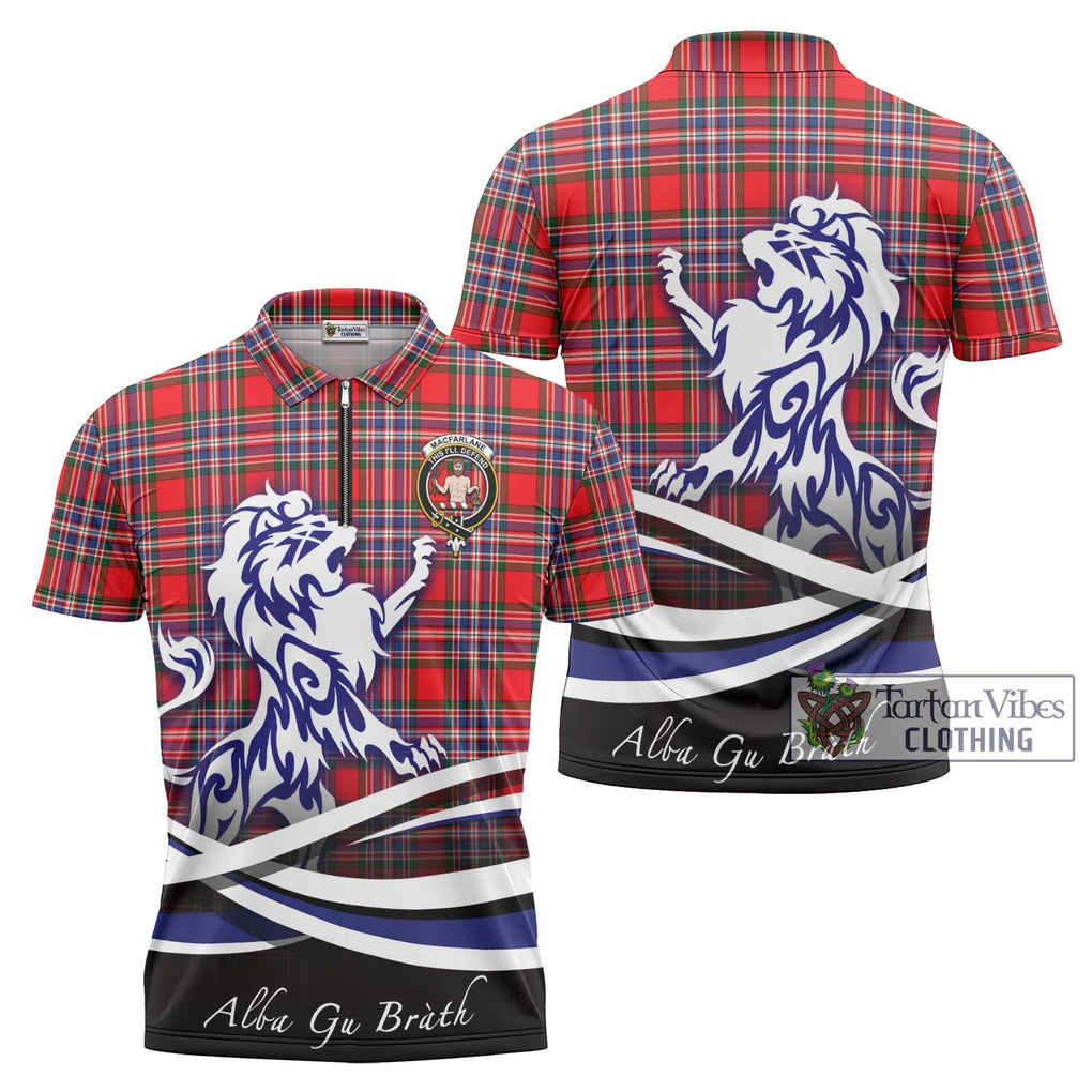 MacFarlane (McFarlane) Tartan Zipper Polo Shirt with Alba Gu Brath Regal Lion Emblem Unisex - Tartanvibesclothing Shop