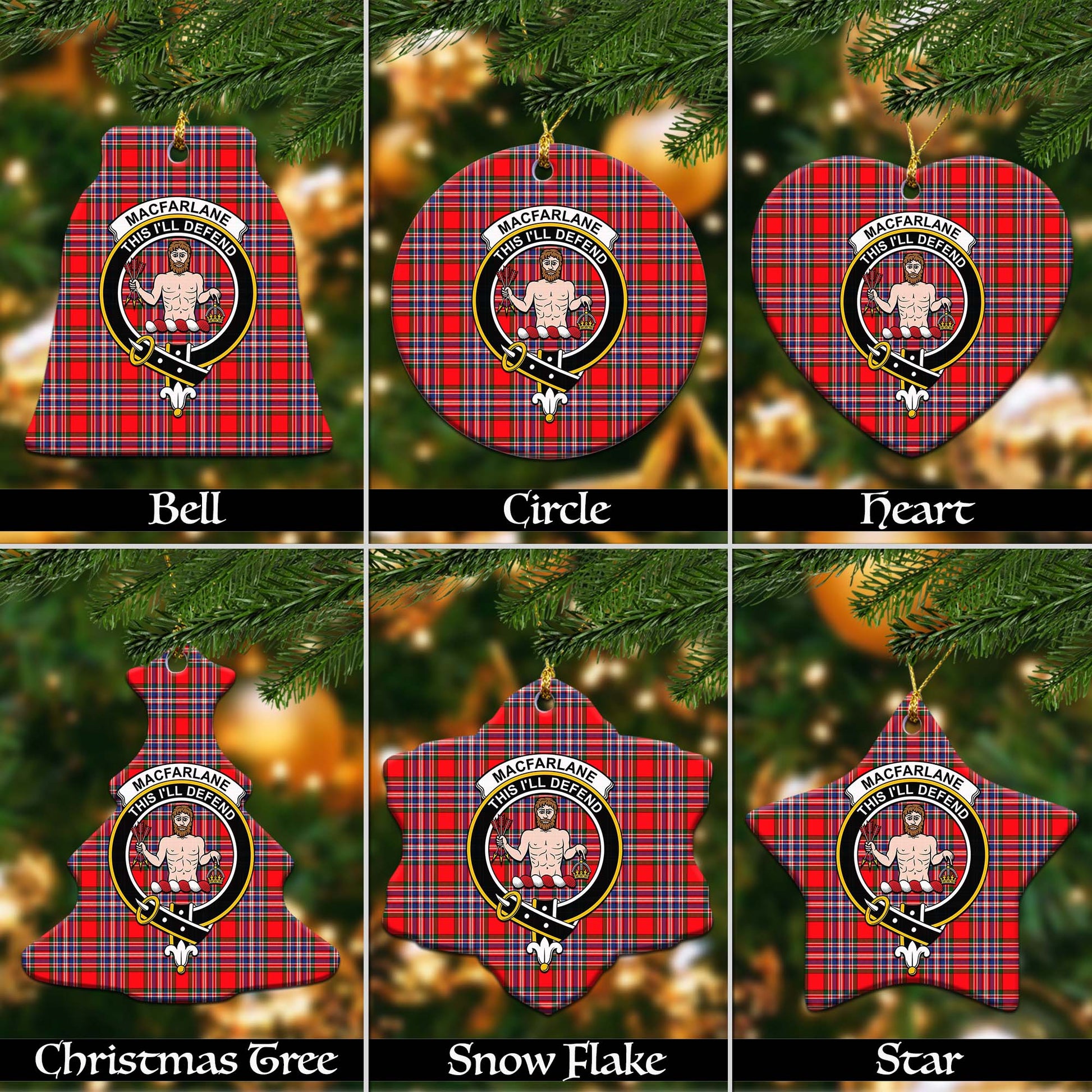 MacFarlane Modern Tartan Christmas Ornaments with Family Crest - Tartanvibesclothing