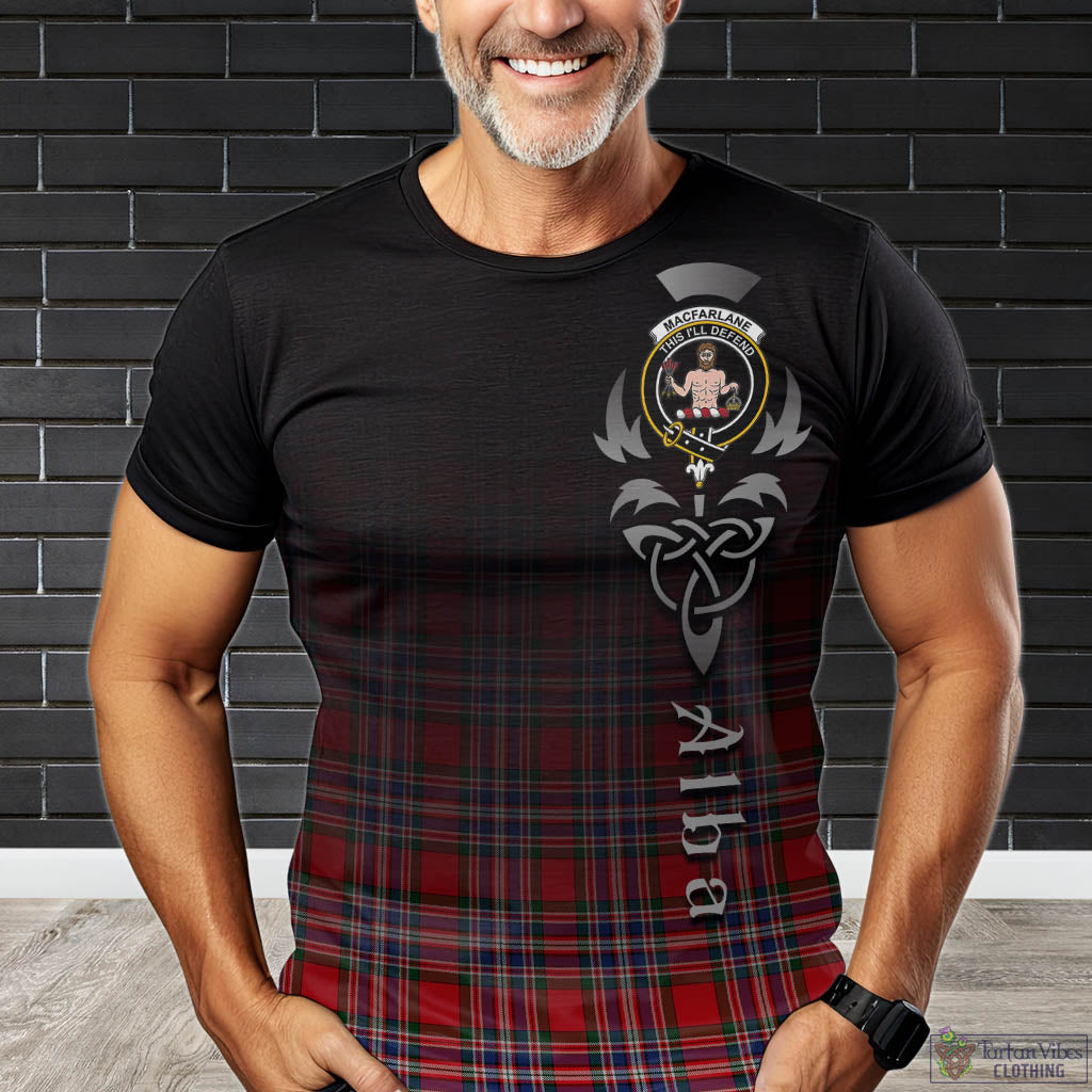 Tartan Vibes Clothing MacFarlane Modern Tartan T-Shirt Featuring Alba Gu Brath Family Crest Celtic Inspired