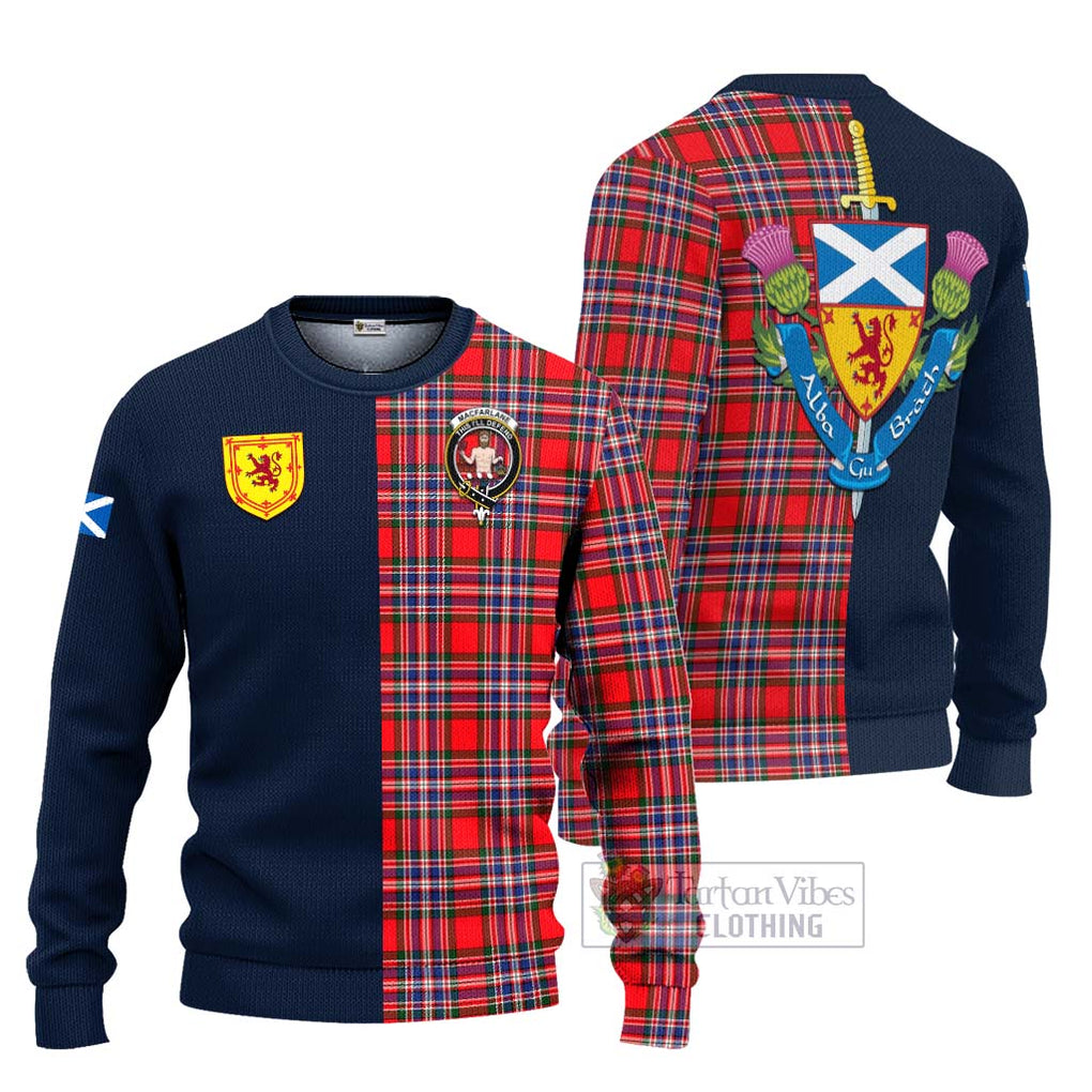 Tartan Vibes Clothing MacFarlane Modern Tartan Knitted Sweater with Scottish Lion Royal Arm Half Style