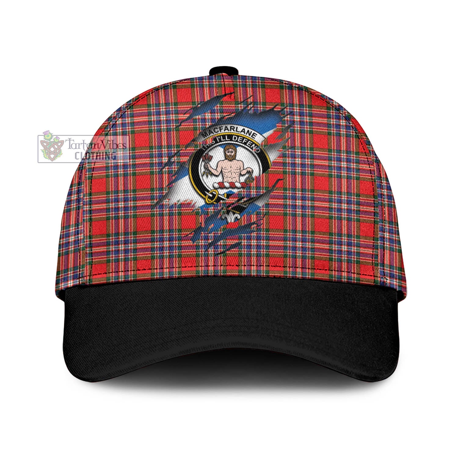 Tartan Vibes Clothing MacFarlane Modern Tartan Classic Cap with Family Crest In Me Style