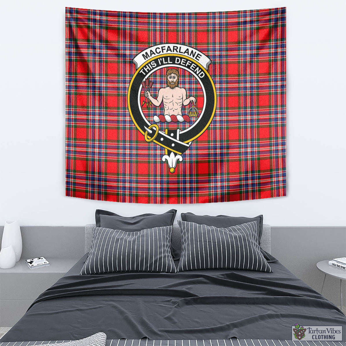Tartan Vibes Clothing MacFarlane Modern Tartan Tapestry Wall Hanging and Home Decor for Room with Family Crest