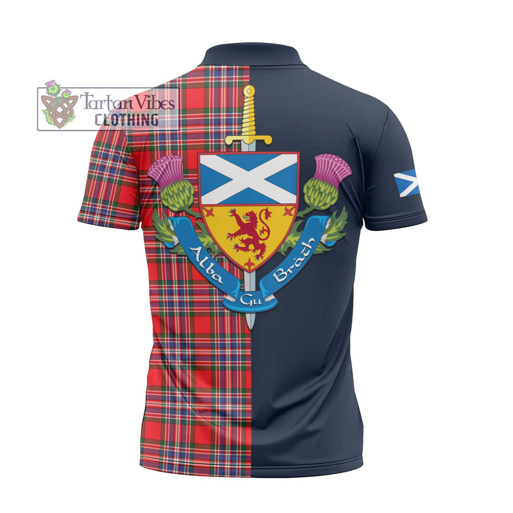 Tartan Vibes Clothing MacFarlane Modern Tartan Zipper Polo Shirt with Scottish Lion Royal Arm Half Style