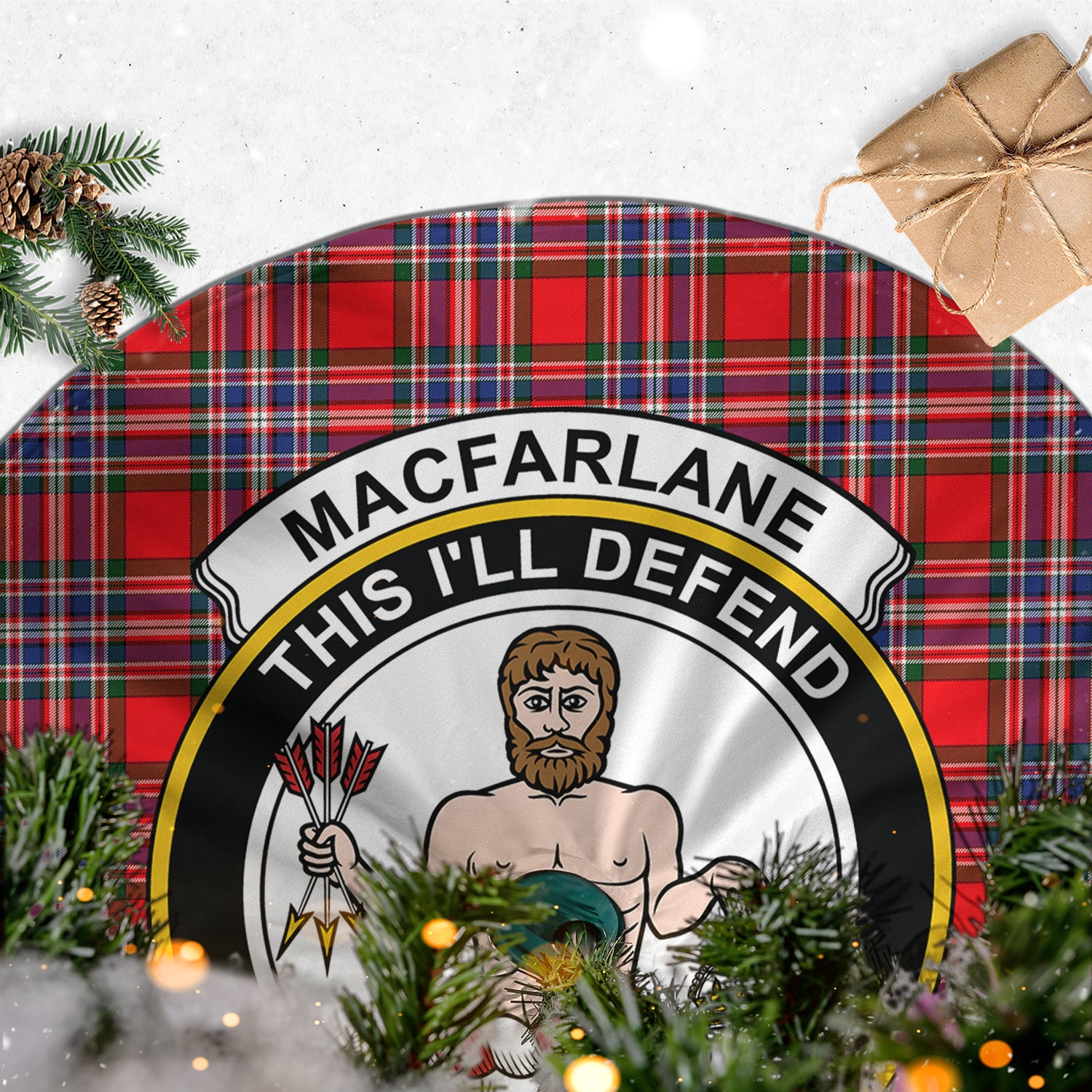 MacFarlane Modern Tartan Christmas Tree Skirt with Family Crest - Tartanvibesclothing