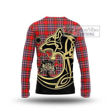 MacFarlane Modern Tartan Long Sleeve T-Shirt with Family Crest Celtic Wolf Style